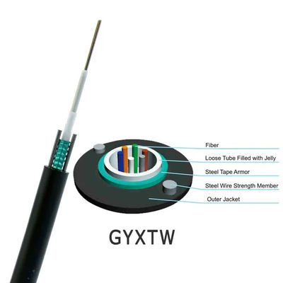Aerial Fiber Optic Cable GYXTW 4-24 Core Single Mode G652D 8.0mm Cable OD For Overhead Laying With 1MM Steel Wire Strength