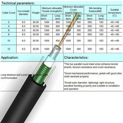 12 / 16 / 24 Core Fiber Optical Cable Single Mode Outdoor Armoured GYXTW G657A