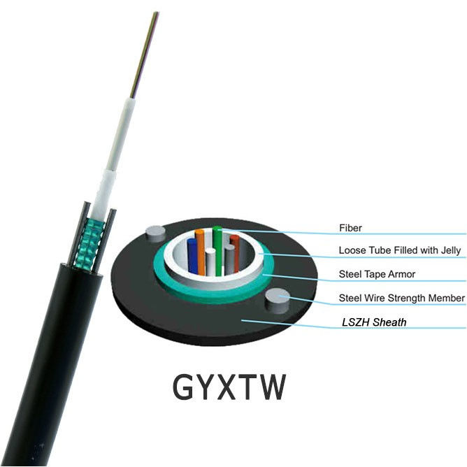 2 / 4 / 6 / 8 / 12 / 16 / 24 Core Single Mode G652D Outdoor Corrugated Steel Tape Armoured GYXTW Fiber Optic Cable