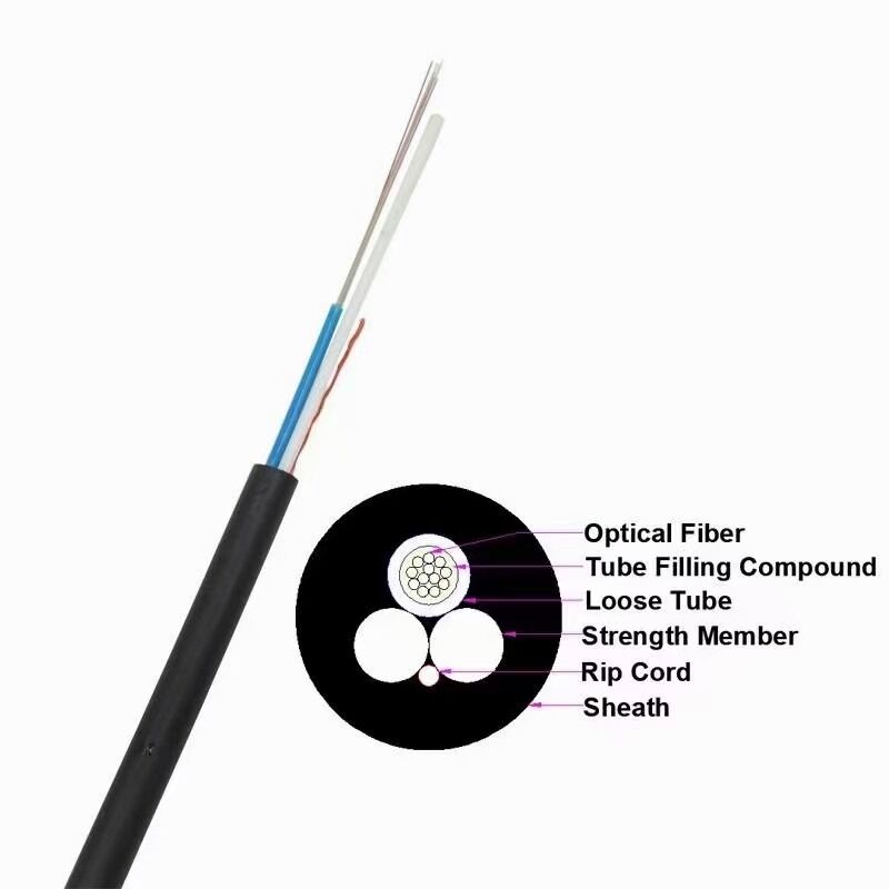 Two FRP Aerial 12 Core ASU 80 Drop Fiber Optic Cable GYFFY Outdoor FTTH Cable Factory Price