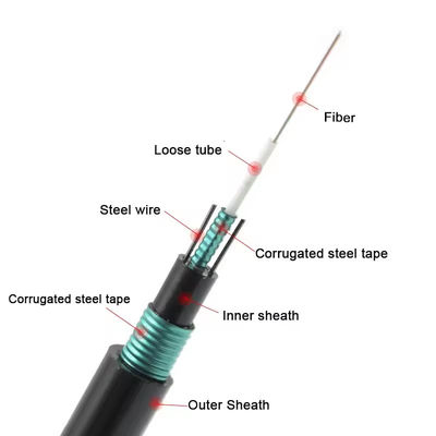 Outdoor Direct Burial 2 4 6 12 24 Core Optical Fiber Cable GYXTW53 SM G.657A1 G652D Armored Fiber Optic Cable Price