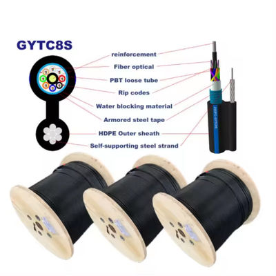 24 Core Figure 8 Fiber Optic Cable GYTC8S ISO9001 Self Supporting Aerial