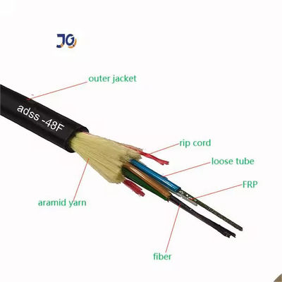 China Cable Supplier ADSS Single Jacket 48 Core Single Or Multi Mode FRP 1.5mm 100m Span Length Fiber Optic Cable