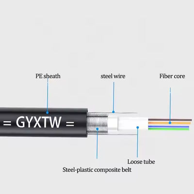 Aerial Fiber Optic Cable GYXTW 4-24 Core Single Mode G652D 8.0mm Cable OD For Overhead Laying With 1MM Steel Wire Strength