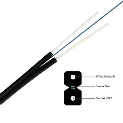 BLACK / WHITE STEEL WIRE OR FRP FIBER OPTIC DROP CABLE FTTH FLAT GJXH INDOOR LEATHER CABLE