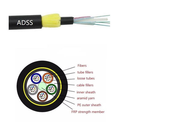 Self Supporting Aerial ADSS Fiber Optic Cable 12 Core 24 Core Span 100m