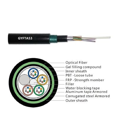 48 Core Pe Sheath  Frp Strength Armored Fiber Optic Cable Stranded Loose Tube